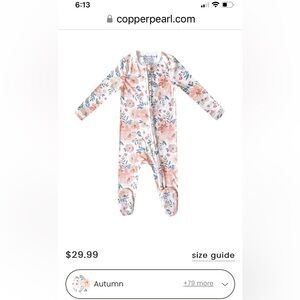 NWT Copper Pearl zip up footie in print Autumn. Size 18-24 mo.